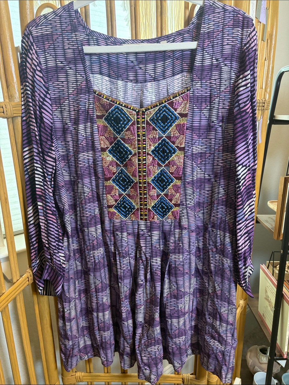 Soft Surroundings Purple and Lavender Patterned Tunic with embroidery
